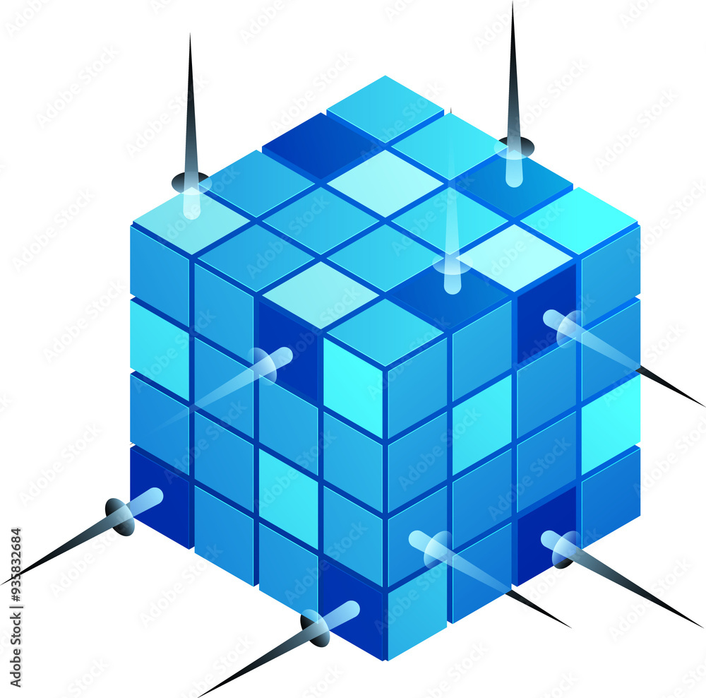 Canvas Prints 3d illustration of shiny blue data cube on png background for big data concept.