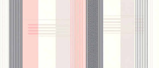 A flat vector illustration of a background featuring simple stripes and grids, combining gray, white, and pastel pink. The stripes are uniform, with alternating gray and white lines, while the pastel 