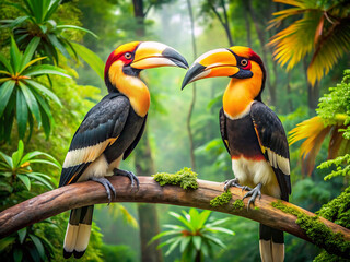 The hornbill is two in the forest.
