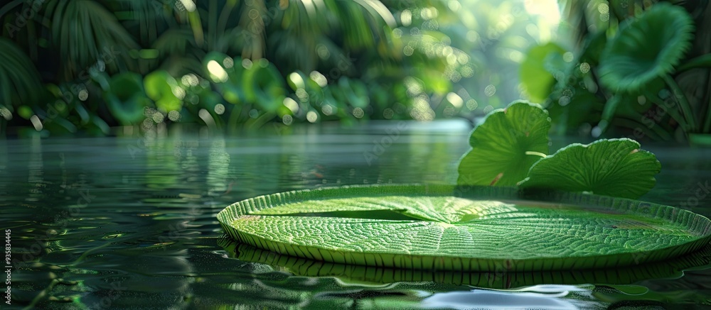 Aufkleber victoria water lily leaf in a pond. copy space image. place for adding text and design