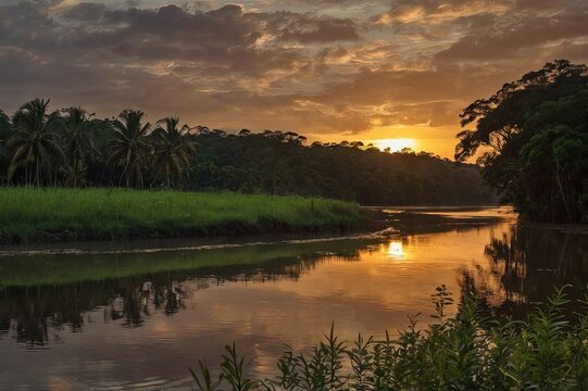 Sunset at Ita&uacute;nas river photographed in Itaunas, EspIrito Santo - Southeast of Brazil. Atlantic Forest Biome.