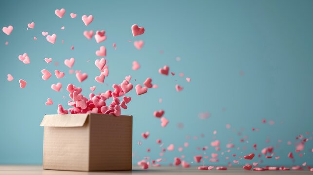 Pink hearts bursting from box