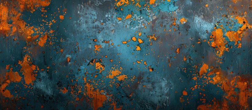Abstract background of orange and blue rust spots on an iron surface. Copy space image. Place for adding text and design