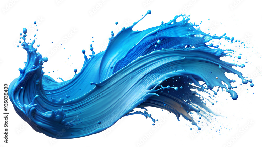 Poster abstract splashes of blue paint in dynamic, flowing shapes. transparent background concept of creati