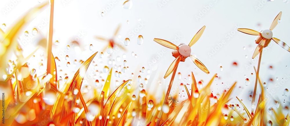 Poster vibrant windmills isolated. copy space image. place for adding text and design