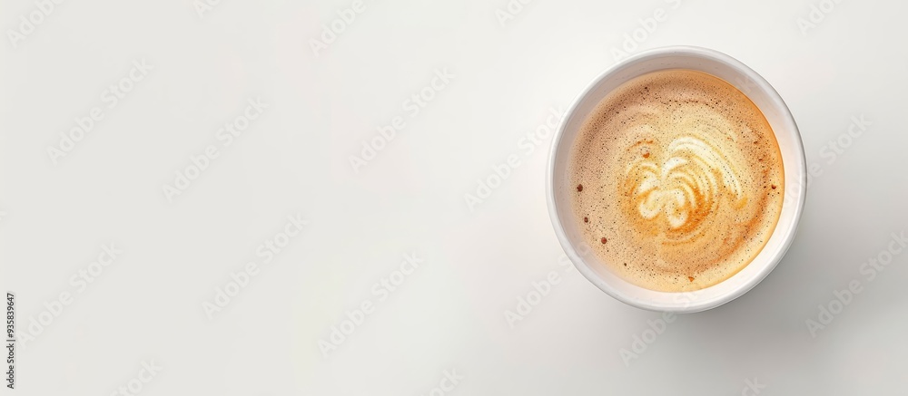 Poster top view of a coffee cup art isolated on white. copy space image. place for adding text and design