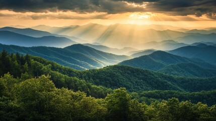 Obraz premium Smoky mountain ridges with generative ai