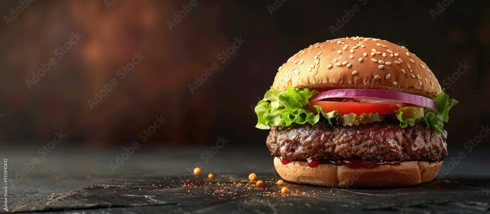 Wall mural homemade hamburger patty. Copy space image. Place for adding text and design