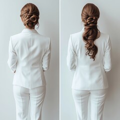Discussion between two businesswomen on a clean white background