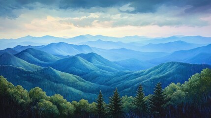 Fototapeta premium Smoky mountain ridges with generative ai