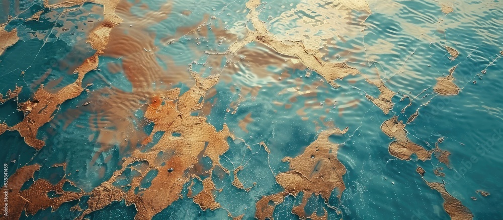 Poster copper surface reflecting an azure color randomly placed abstract fantasy the copper surface shows s