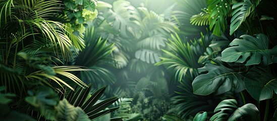 Summer tropical backdrop Stunning plants in the jungle and garden. Copy space image. Place for adding text and design