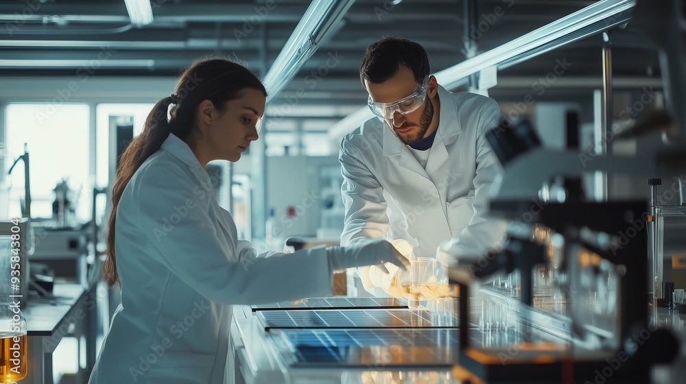 Aufkleber scientists collaborating in a laboratory on experimental procedures during daylight hours