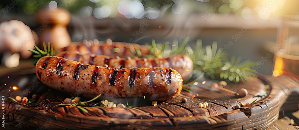 Aufkleber diorama style grilled sausage. copy space image. place for adding text and design