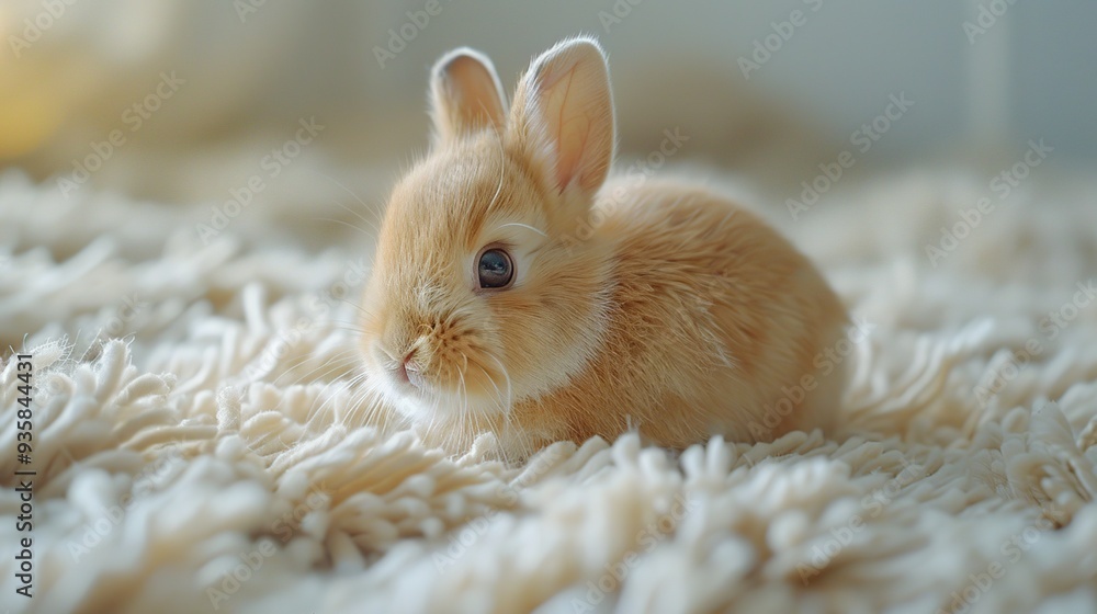 Poster Cute Bunny on a Fluffy Rug