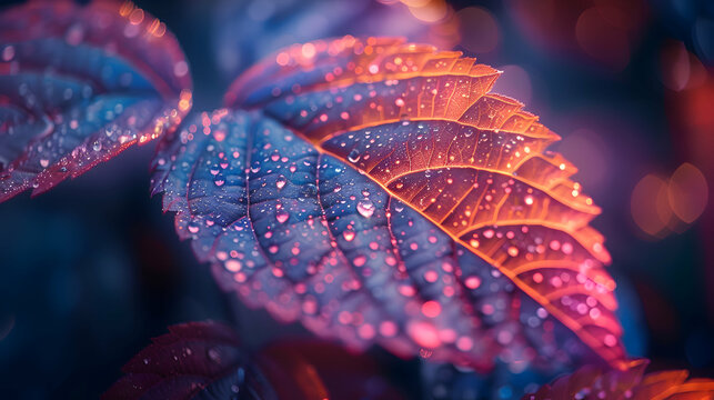 A vibrant macro shot of a leaf with a 3D holographic shape hovering just above its surface