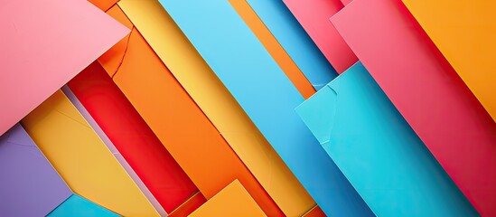Multicolored collection of paper Background with abstract geometric composition. Copy space image. Place for adding text and design