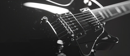 closeup of a vintage electric guitar in black and white. Copy space image. Place for adding text and design