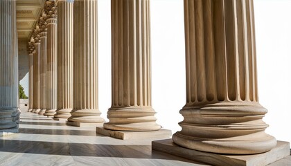 Side view of the Supreme Court's marble columns, isolated on white background