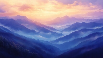 Fototapeta premium Smoky mountain sunset with generative ai