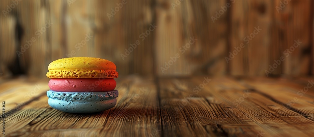 Aufkleber colorful macaroon on a wooden table with a wooden background. copy space image. place for adding tex