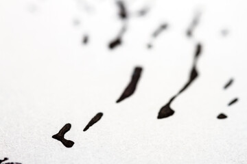 Extreme close up of black acrylic paint texture on paper. Selective focus.