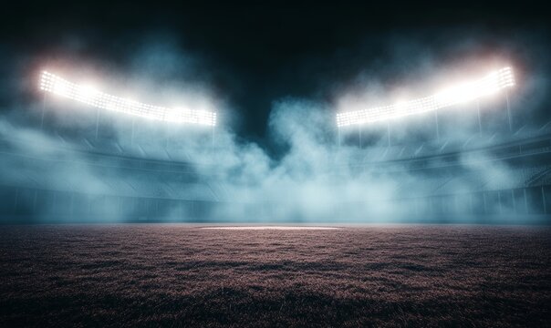 An epic backdrop with baseball stadium lights and field lights for sports photography