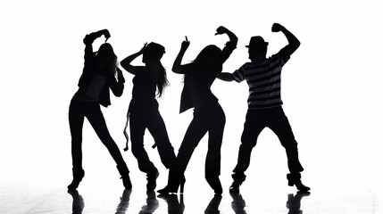 Fototapeta premium Silhouettes of dancers partying on white background 