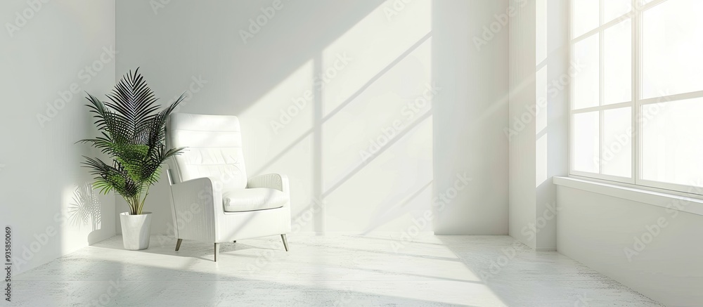 Poster chair in a bright room interior. copy space image. place for adding text and design