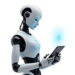 human robot using tab isolated on transparent background