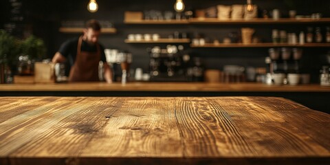 Wooden Countertop In A Coffee Shop
