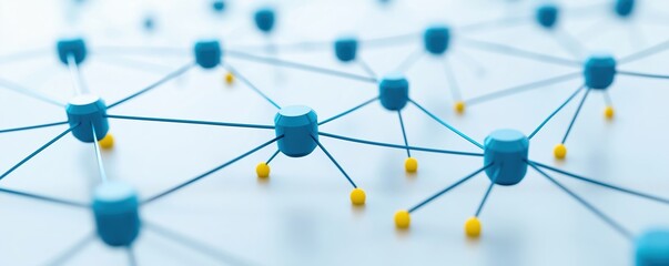 Network topology visualization, interconnected devices and paths, flat design illustration