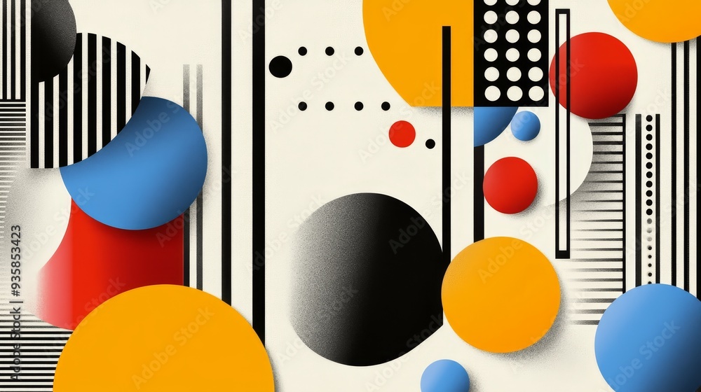 Poster abstract geometric shapes in vibrant colors - a dynamic and playful composition of overlapping circl