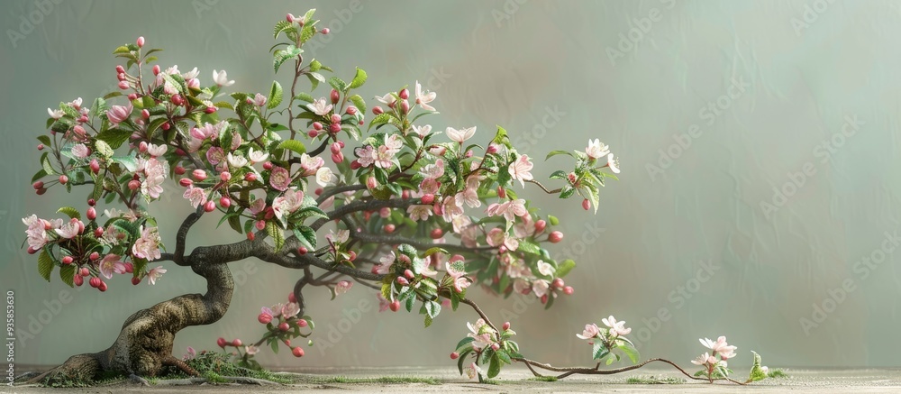 Poster flowering apple tree. copy space image. place for adding text and design
