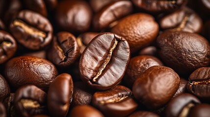 Naklejka premium Close up of roasted coffee beans background.