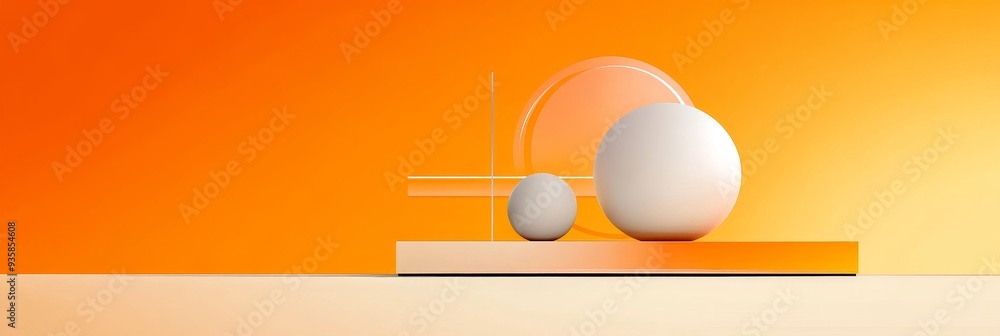 Poster abstract minimalist orange and white geometric shapes 3d render - a minimalist 3d render featuring w
