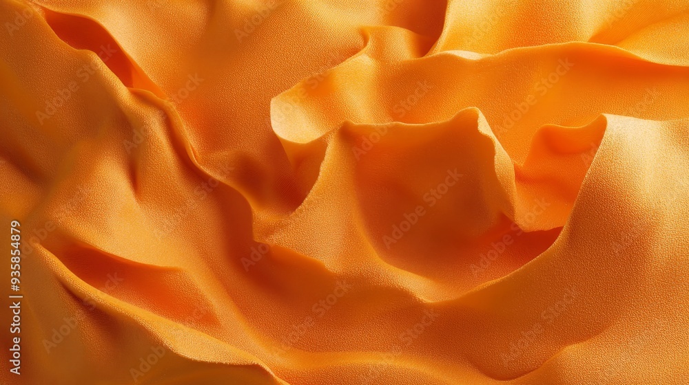 Poster abstract orange fabric texture background - a close-up shot of orange fabric with soft folds and wri