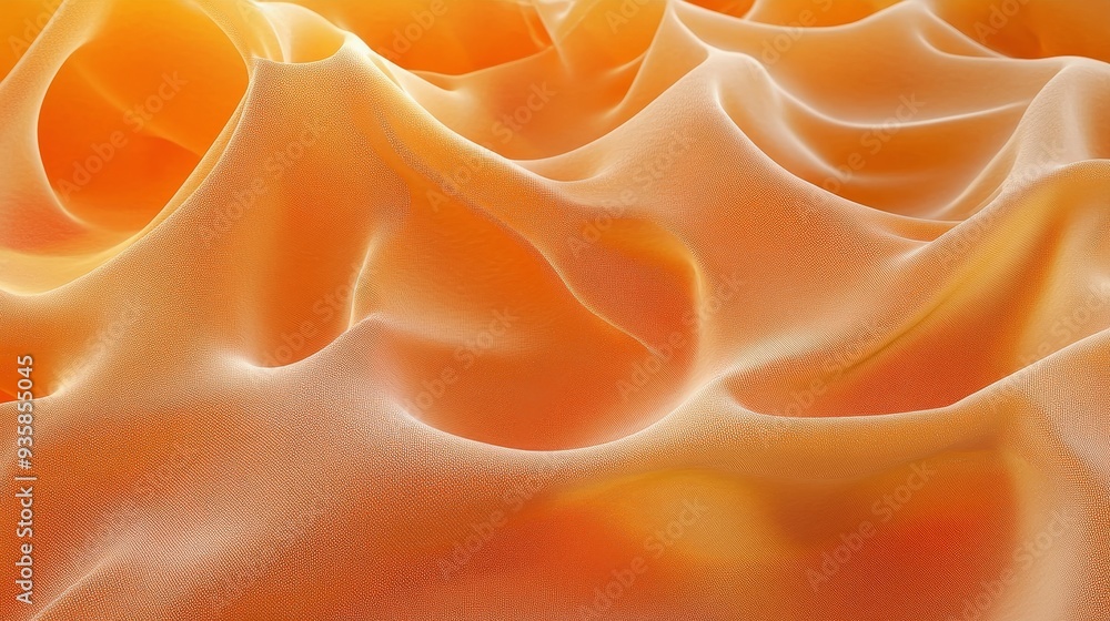 Poster Abstract Orange Silk Fabric Texture Background - This image showcases a close-up of a soft orange silk fabric, highlighting its flowing, elegant texture. The folds and creases create a dynamic pattern