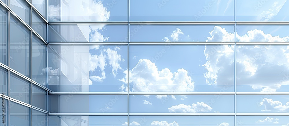Poster geometrically accurate architectural background of a modern office building facade featuring reflect