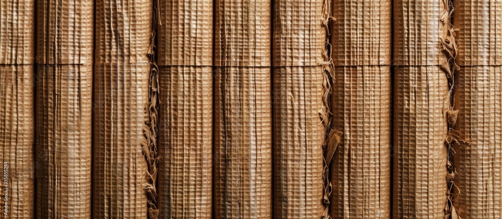 Poster textured striped corrugated cardboard featuring natural fiber components. copy space image. place fo