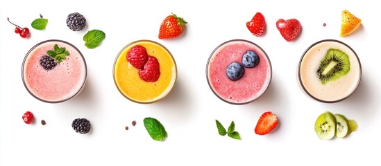 Assortment of Colorful Smoothies with Fresh Fruit