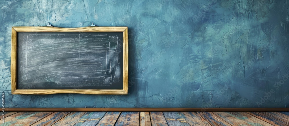 Aufkleber chalkboard on blue wood. copy space image. place for adding text and design