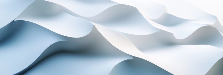 Obraz premium Abstract White and Blue Paper Waves Background - An abstract background image featuring soft, flowing white and blue paper waves, symbolizing movement, fluidity, and a sense of calm.