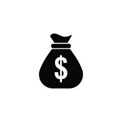 Money bag black and white flat vector icon design. Money bag symbol and glyph design