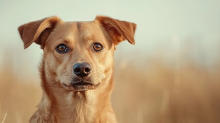 Adorable Brown Dog Looking at Camera with Soft Eyes - A close-up portrait of a sweet brown dog, showcasing its gentle eyes, soft fur, and curious gaze, capturing the essence of canine companionship.