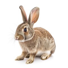 Fototapeta premium Rabbit Isolated on a White Background: Detailed and Lifelike Illustration of a Rabbit, Featuring Its Soft Fur and Distinctive Features, Set Against a Clean White Backdrop.