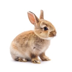 Obraz premium Rabbit Isolated on a White Background: Detailed and Lifelike Illustration of a Rabbit, Featuring Its Soft Fur and Distinctive Features, Set Against a Clean White Backdrop.