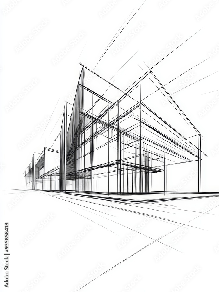 Poster architectural blueprint design of modern building - a minimalist sketch of a modern building design,