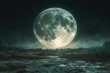Eerie Full Moon Casting a Ghostly Glow Over a Haunted Landscape, Spooky Night Sky, Dark Forest, Mysterious Atmosphere