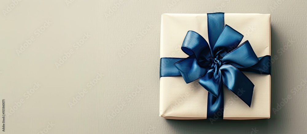 Poster new year gift box tied with a blue ribbon featuring empty space for design. copy space image. place 